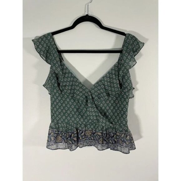 Veronica Beard Women’s Randa Silk Top Seaglass Multi Peplum Ruffle Floral Size 6 - Picture 2 of 10